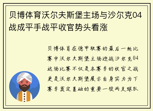 贝博体育沃尔夫斯堡主场与沙尔克04战成平手战平收官势头看涨