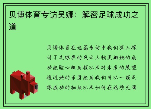 贝博体育专访吴娜：解密足球成功之道